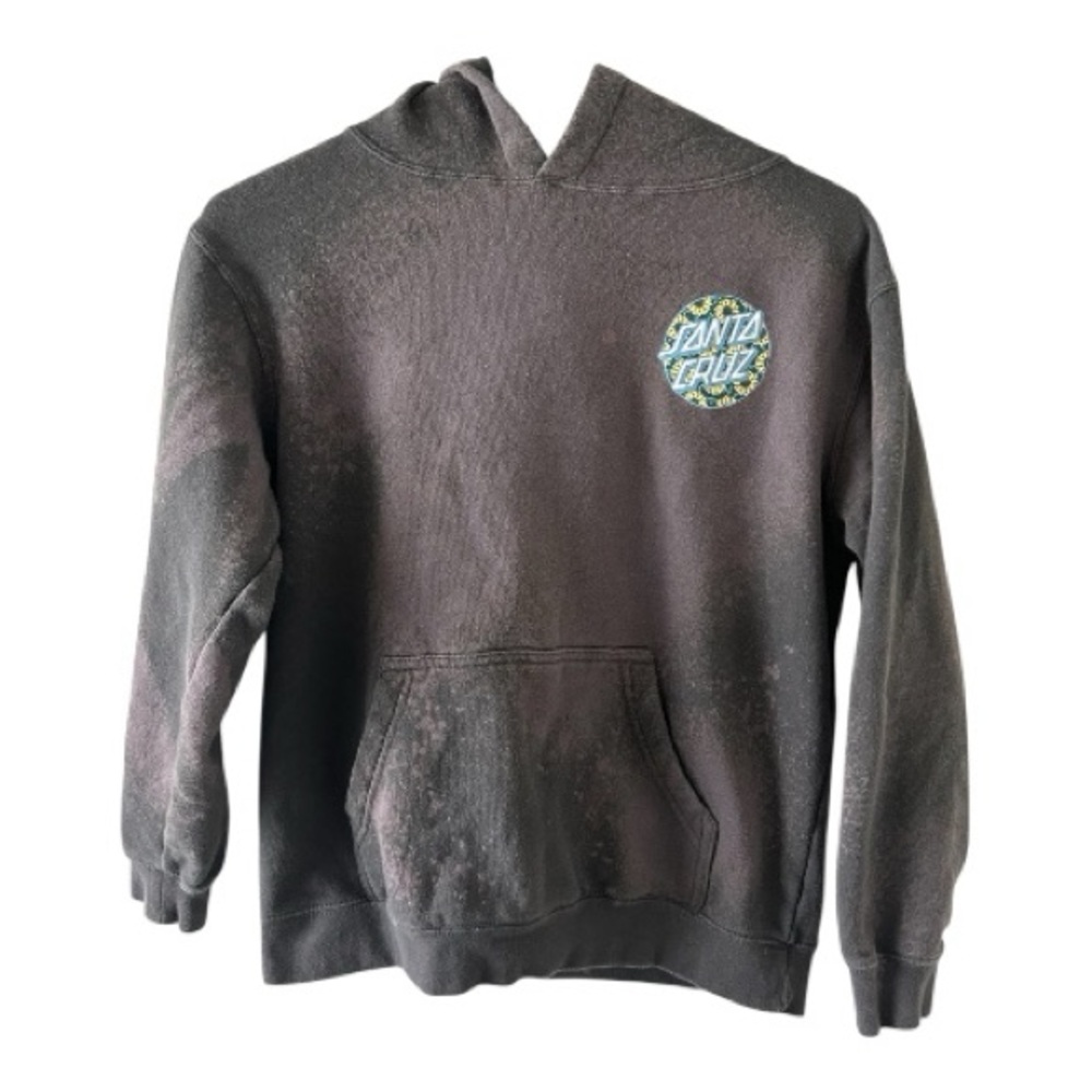 Santa Cruz Hoodie Large Bleach Dyed Skate Graphic Pullover Charcoal Streetwear